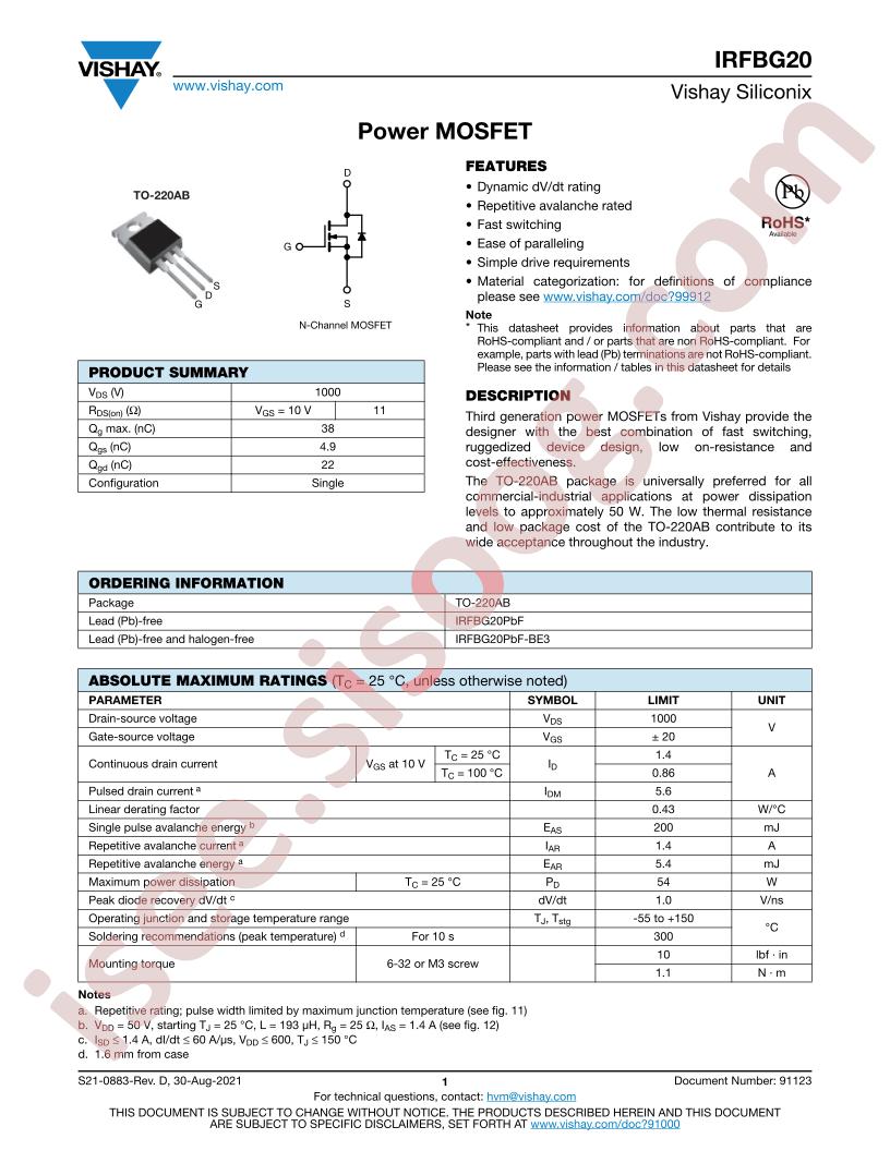 IRFBG20PBF-BE3