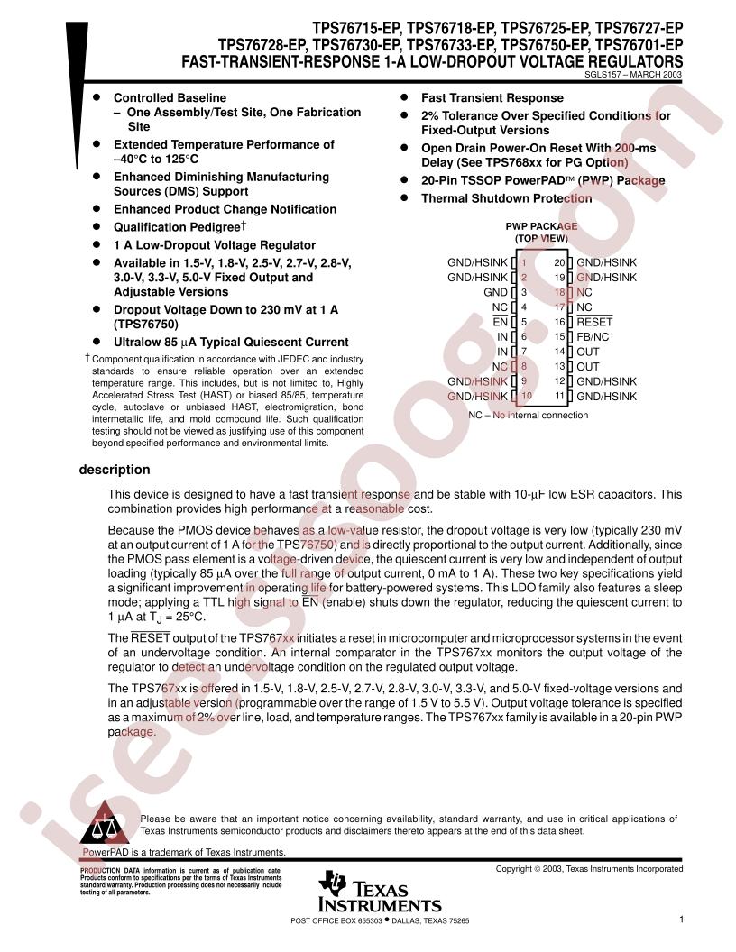 TPS76701-EP