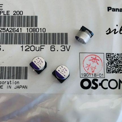 خازن جامد 120 میکرو فاراد 6.3 ولت OS-CON ساخت Panasonic ژاپن سری svps