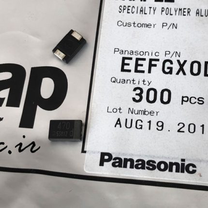 خازن پلیمر جامد 470 میکرو فاراد 2 ولت Panasonic سری GX از نوع SP-CAP