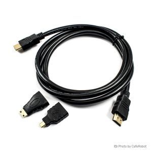 کابل HDMI مشکی 1.5 متری به همراه مبدل HDMI به مینی HDMI و میکرو HDMI