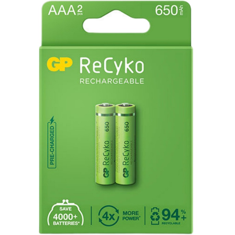 باتری نیم قلمی قابل شارژ 650mAh دوتایی مارک جی پی GP مدل Recyko