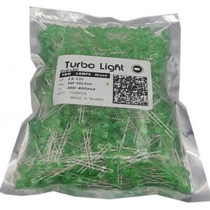 OVAL LED سبز 5mm برند Turbo Light تایوان بسته 1000 تایی