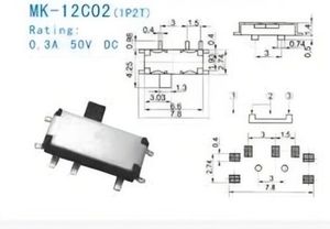 کلید کشویی ریز 3 پین-MK12C02 smd ( دو حالته)-Slide Switch -Miniature toggle switch