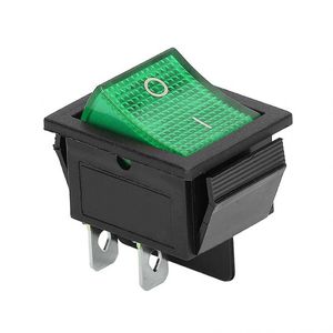 کلید راکر 30 آمپر چراغدار سبز بزرگ 4 پین 2 حالته