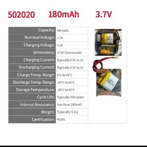 باتری ساعت هوشمند پلیمری  3.7V 180mAh 502020