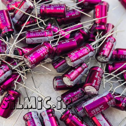 خازن آدیو 100 میکرو فاراد 16 ولت الکترولیت ELNA سری RW2 با گرید صوتی violet robe