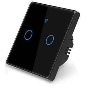 کلید دو پل هوشمند لمسی با قابلیت کنترل از طریق WiFi و ریموت 433MHz - قاب مشکی