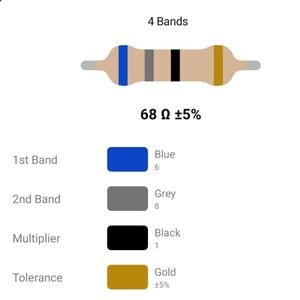 RESISTOR 1/4W 68R %5 – مقاومت 1/4 وات 68 اهم 5% کربنی