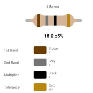 RESISTOR 1/4W 18R %5 – مقاومت 1/4 وات 18 اهم 5% کربنی