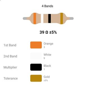 RESISTOR 1/4W 39R %5 – مقاومت 1/4 وات 39 اهم 5% کربنی