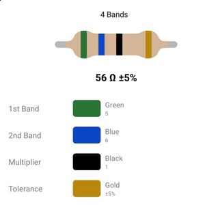 RESISTOR 1/4W 56R %5 – مقاومت 1/4 وات 56 اهم 5% کربنی