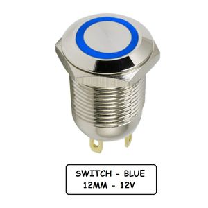 کلید شستی فلزی آبی LED قطر 12V/24V - 12mm