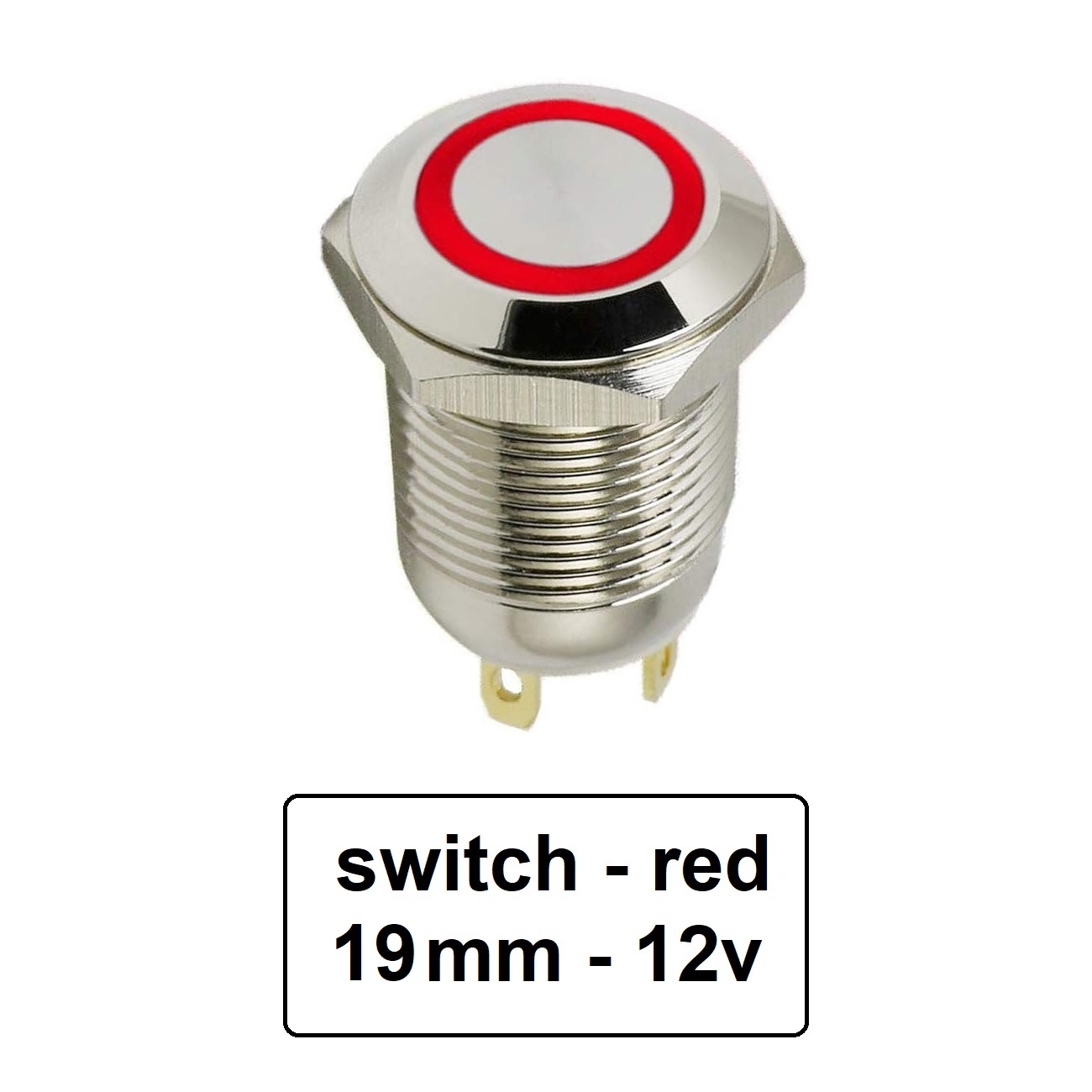 کلید شستی استیل قرمز LED دار قطر 12V/24V - 19mm