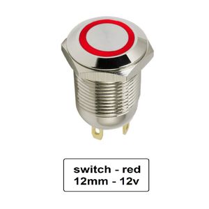کلید شستی استیل قرمز LED دار قطر 12V/24V - 12mm
