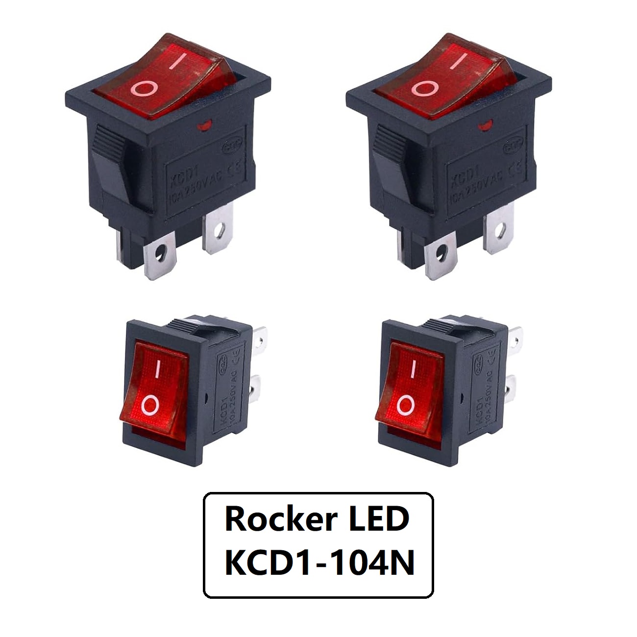 کلید راکر متوسط دو حالت 4 پایه KCD1-104N چراغ دار