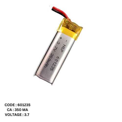 باتری لیتیوم – پلیمر3.7 ولت 350 میلی آمپر کد 601235