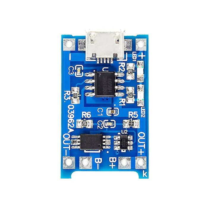 ماژول شارژر باتری لیتیومی تک‌سل TP4056 با مدار محافظ و کانکتور micro USB