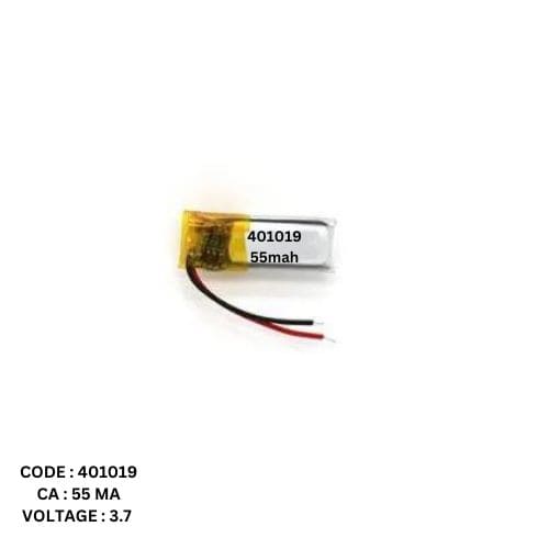 باتری لیتیوم – پلیمر 3/7 ولت 55 میلی آمپر کد 401019