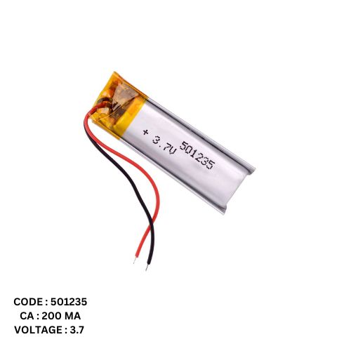 باتری لیتیوم – پلیمر 3/7 ولت 200 میلی آمپر کد 501235