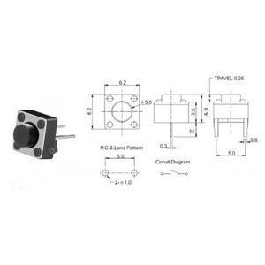 تک سوئیچ 6x6x5mm دو پایه