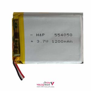 باتری لیتیوم پلیمر 3.7v ظرفیت 1200mA ابعاد 554050