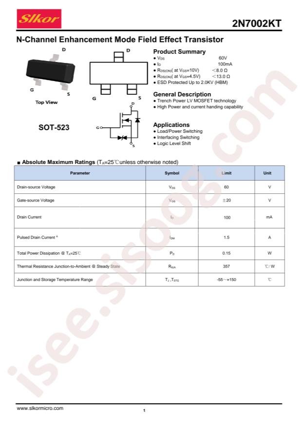 Slkor(SLKORMICRO Elec.) 2N7002KT