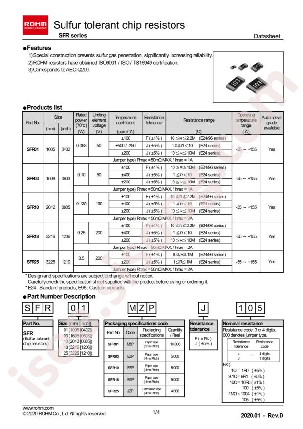ROHM SFR10EZPJ102