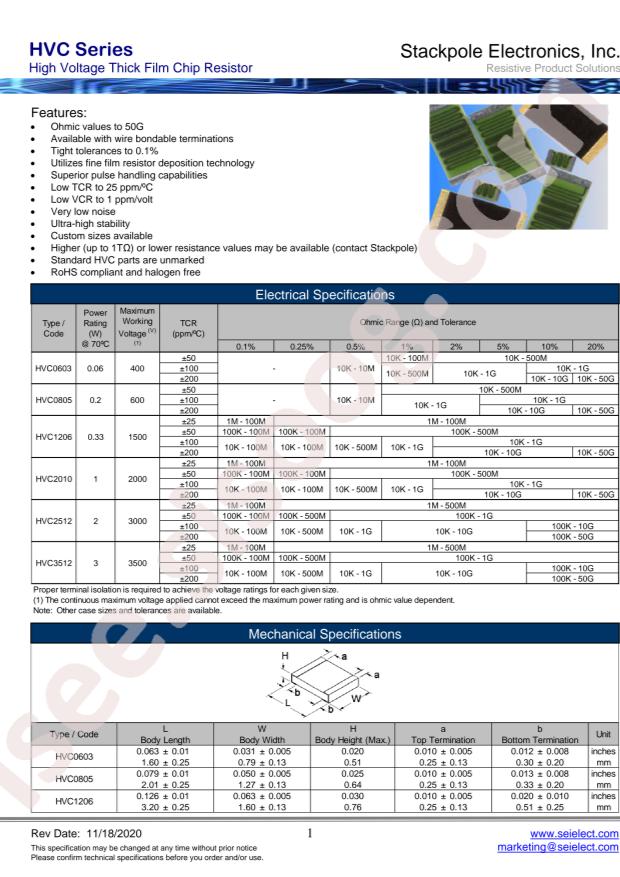 SEI(Stackpole Electronics Inc.) HVCB0805BDC1M00