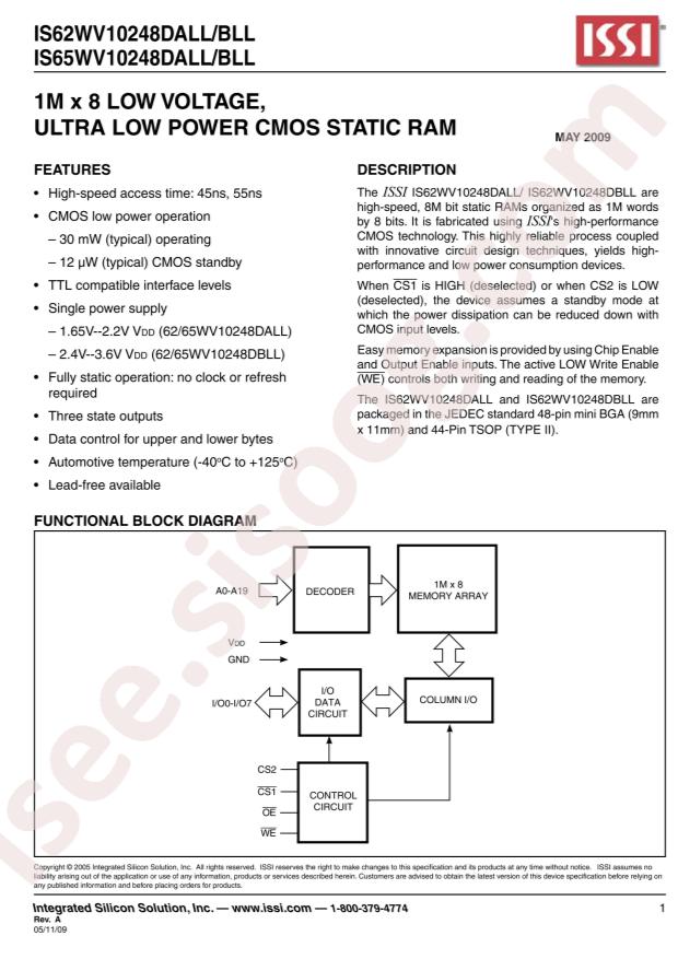 IS62WV10248DBLL-55TLI