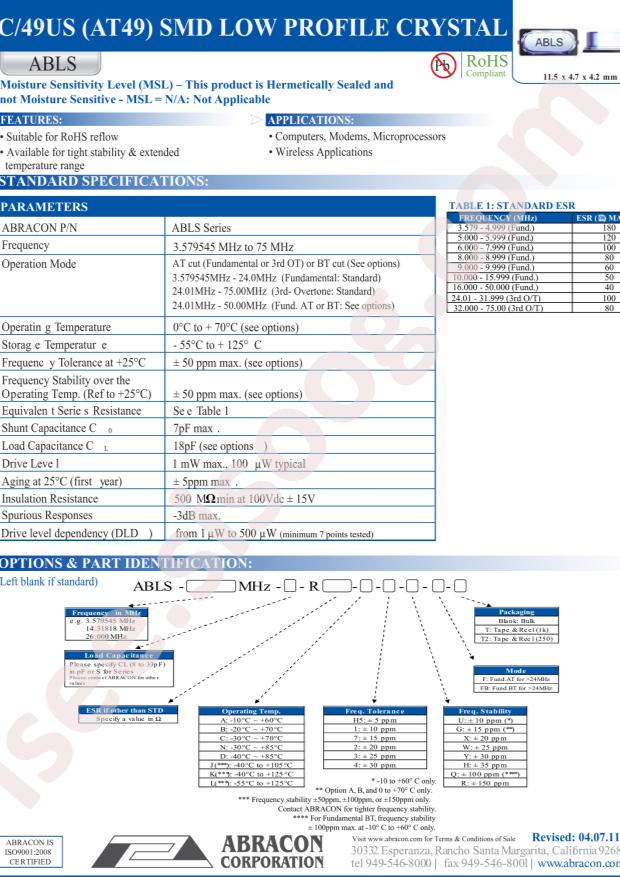 ABLS-25.000MHZ-12-B-4-Y-F-T