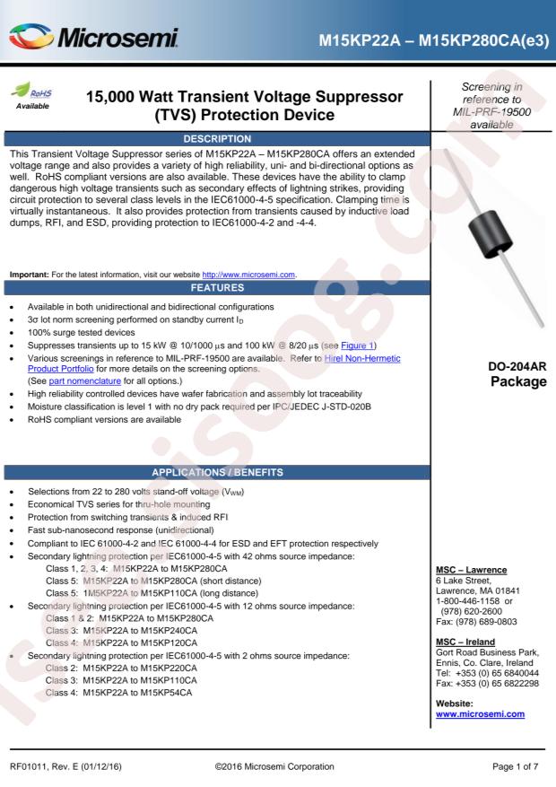 MICROCHIP MA15KP30CAE3