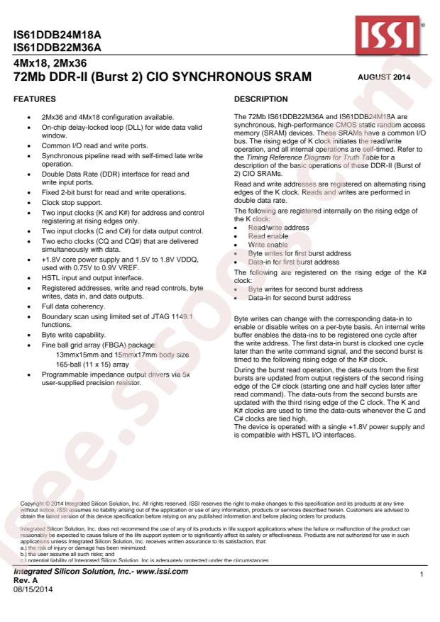 IS61DDB22M36A-300B4LI