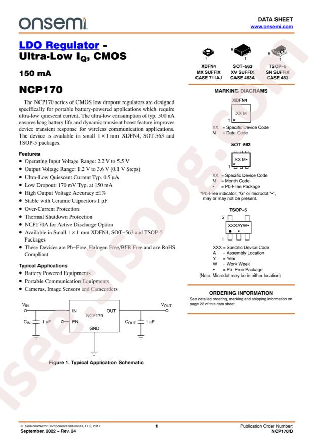 onsemi NCP170BMX285TCG
