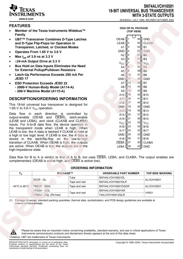SN74ALVCH16501DGGR