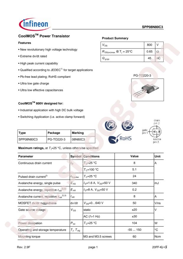 SPP08N80C3