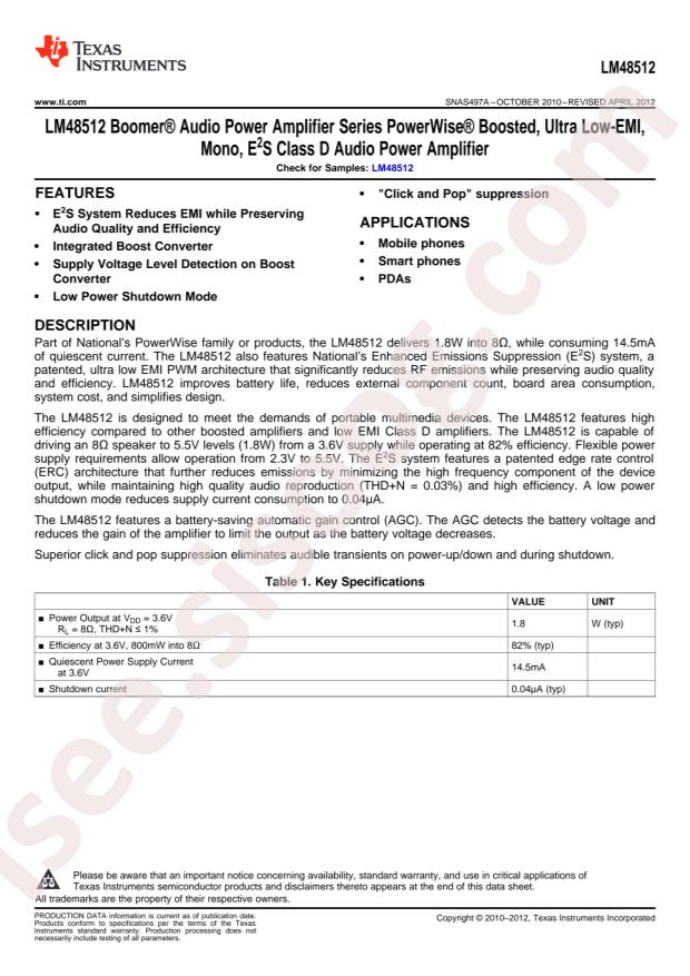 LM48512TL/NOPB