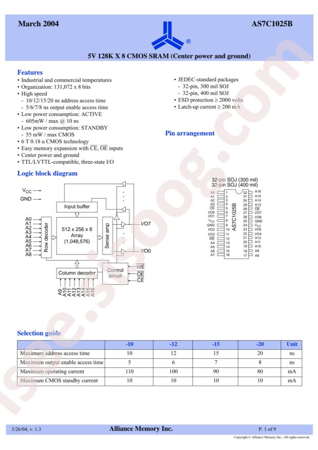 AS7C1025B-15TJCN