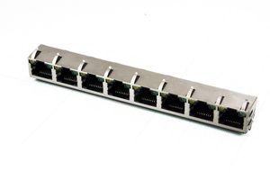 سوکت شبکه 8 تایی  SKT RJ45 8PIN 1X8 BOX WITH  LED FEMALE R/A