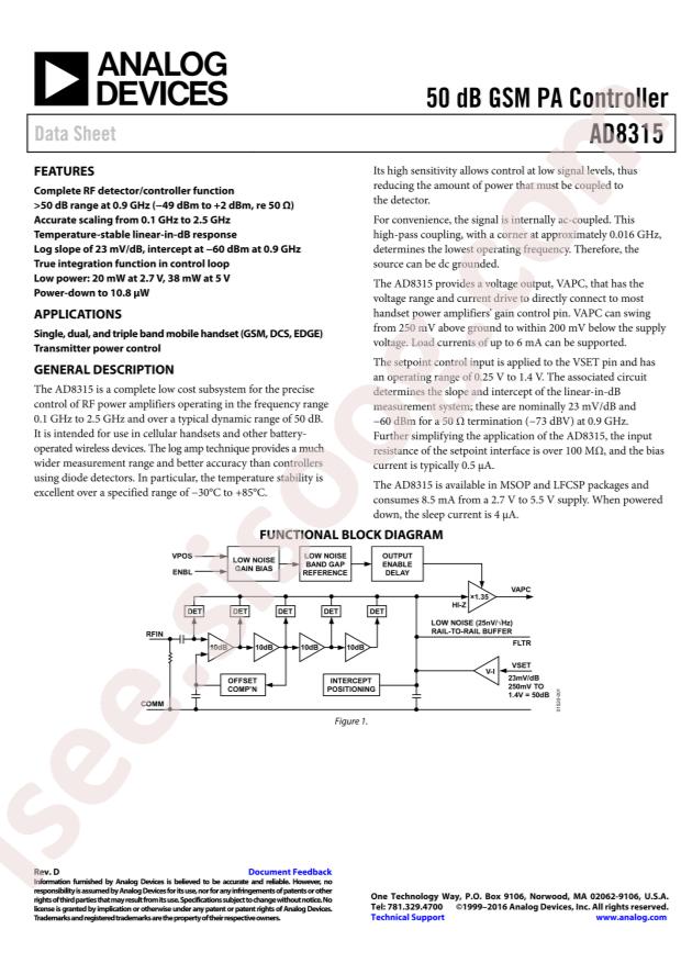 AD8315ACPZ-REEL7