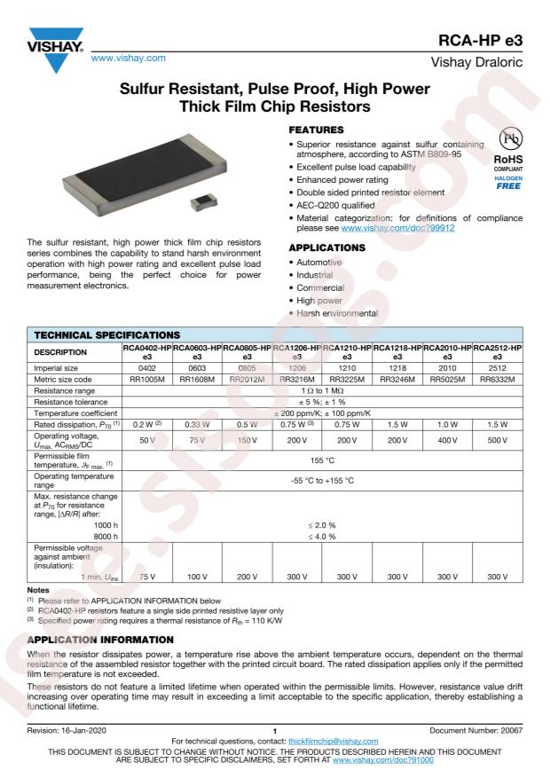 VISHAY RCA0402100RFKEDHP