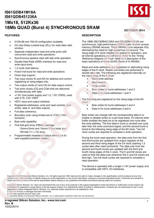 IS61QDB41M18A-250M3L