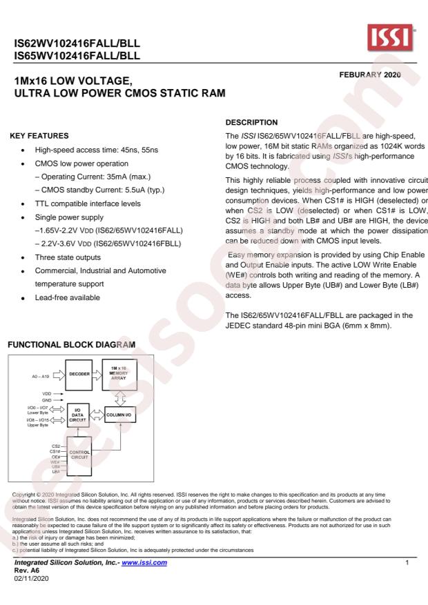 IS62WV102416FBLL-45BLI-TR