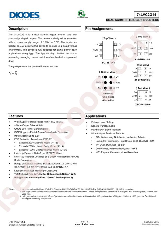 74LVC2G14FX4-7