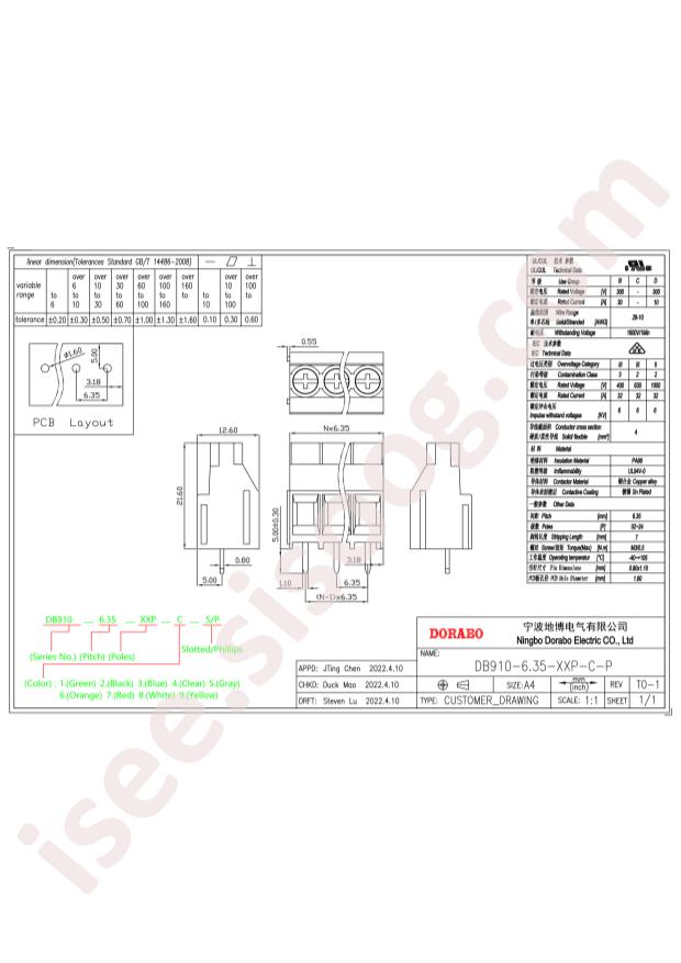 DB910-6.35-3P-GN-P