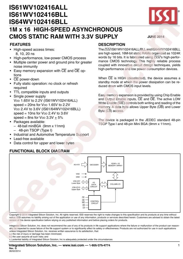 IS64WV102416BLL-10MLA3