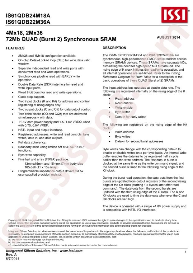 IS61QDB22M36A-250M3L