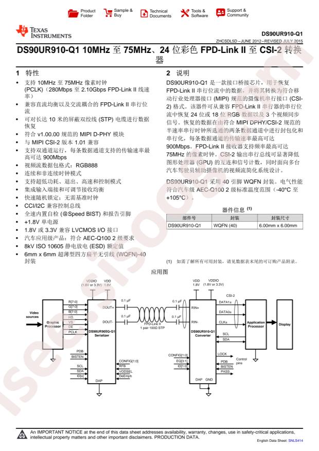 DS90UR910QSQX/NOPB