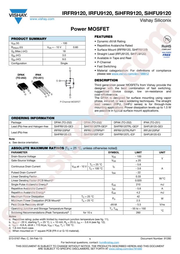 IRFU9120PBF