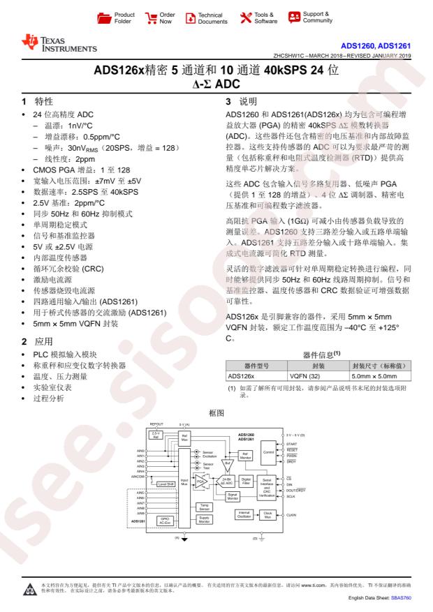 ADS1260BIRHBR